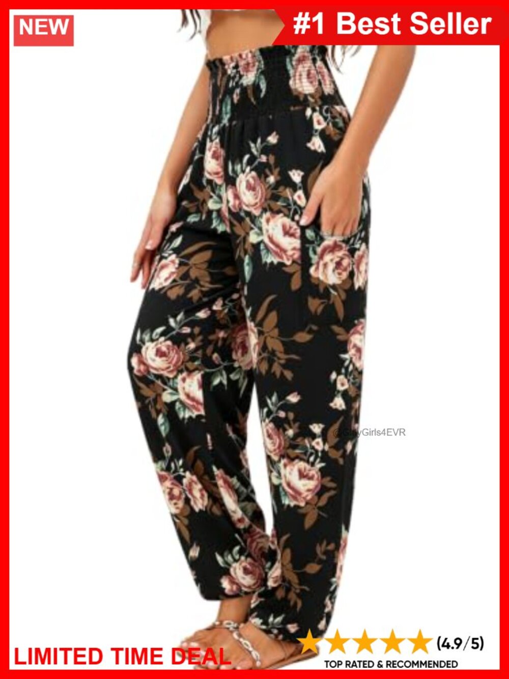 QIANXIZHAN High Waist Harem Pants Boho Palazzo Yoga Trousers with Pockets